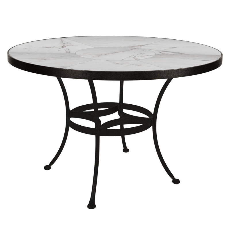 Outdoor Round Dining Table, 42" W x 42" L x 29.5" H, Pallazo White, Carbon Black