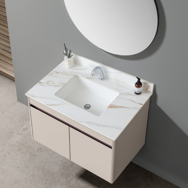 37 Inch Marble Vanity Top, Bathroom Vanity Top With Undermount Rectangular Middle Sink And 4" Height Backsplash, Pre-Drilled  Faucet Hole  Vanity Top, Carrara White With Veins