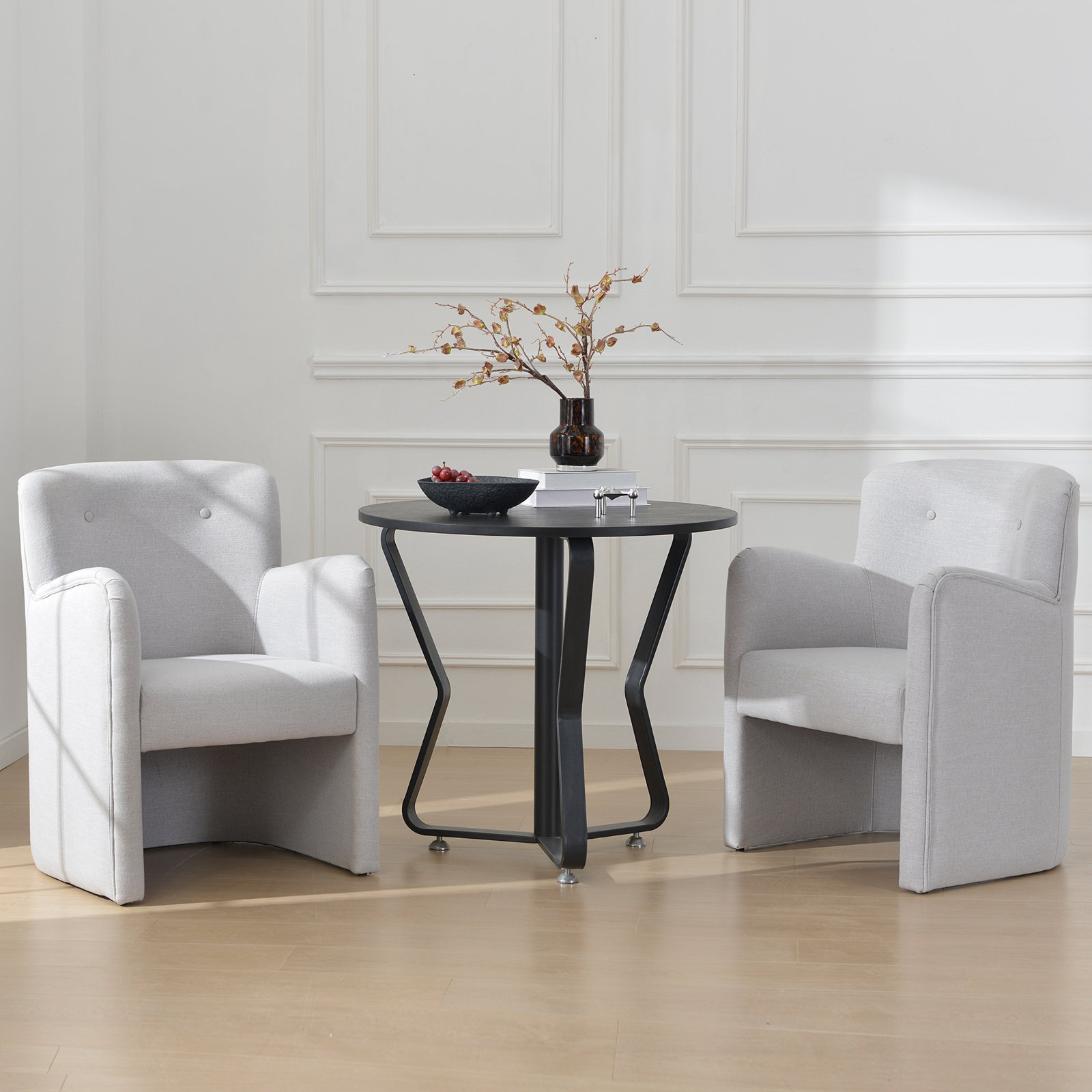 Jaidyn Linen Dining Armchair, Light Gray