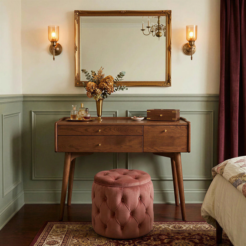 Meuble-lavabo en frêne massif 39,4 po avec 3 tiroirs, Non, L 39,4 po, Brown-stained Ash