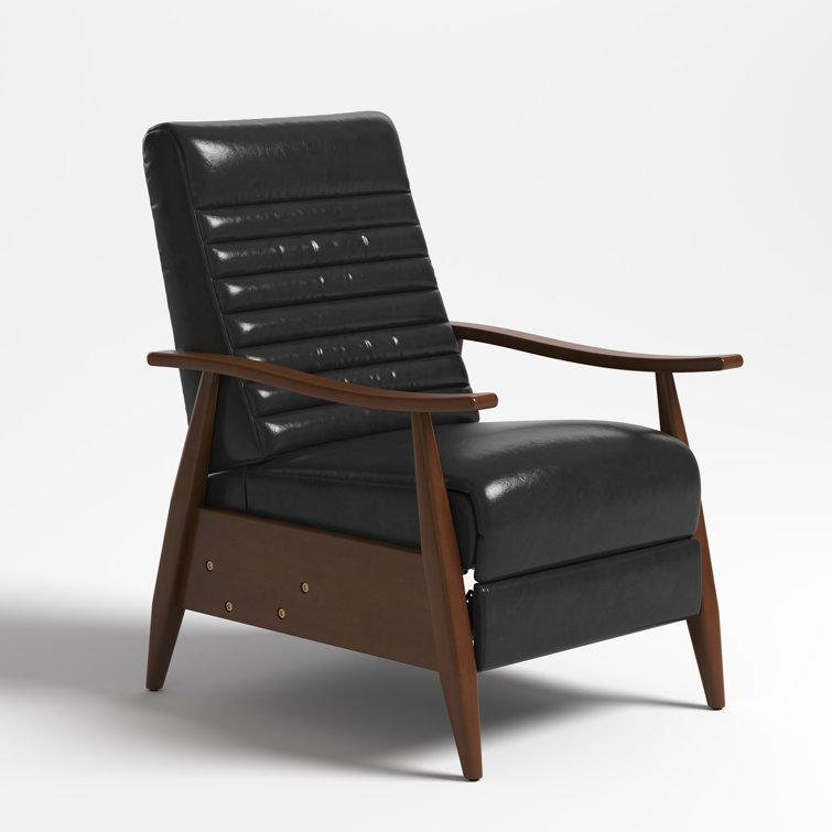 Irie Mid-Century Modern Genuine Leather Recliner With Solid Wood Frame
