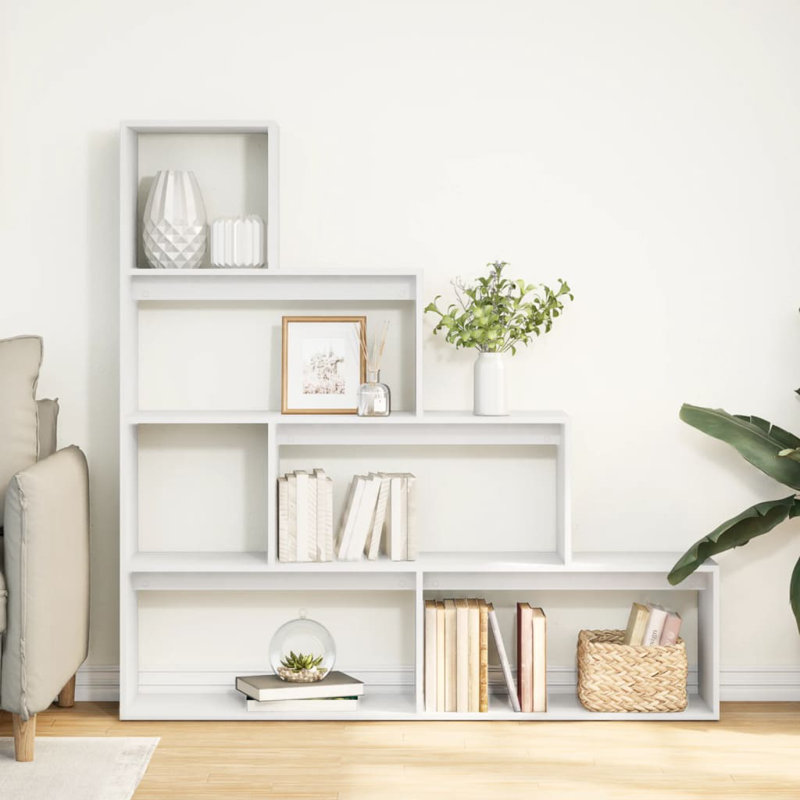Andreca Bookcase, White, (4 Shelves) 143.5cm H x 143.5cm W x 29cm D