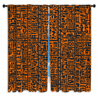 Orange Hieroglyphic Symbols Window Curtains Hieroglyphics Sheer & Room Darkening - 2 Panels