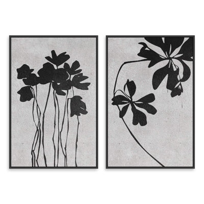 "Fleurs noires et blanches" 2 pièces