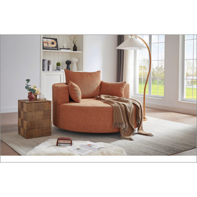 Fauteuil demi-tonneau pivotant à 360 ° avec 3 coussins amovibles pour le salon, la chambre à coucher et le bureau, rouge orange