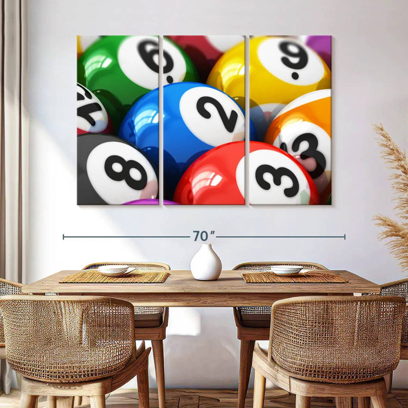 «Colorful Billiard», 3 pièces sur toile, H 42 po x l 65 po x P 1,25 po