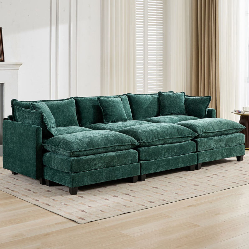 Canapé-lit modulaire avec canapé-lit surdimensionné Schmucker, Chenille verte, H 33 po x l 113,8 po x P 35 po