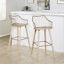 Tabouret de bar à hauteur fixe en bois blanchi et cuivre antique avec repose-pieds carré