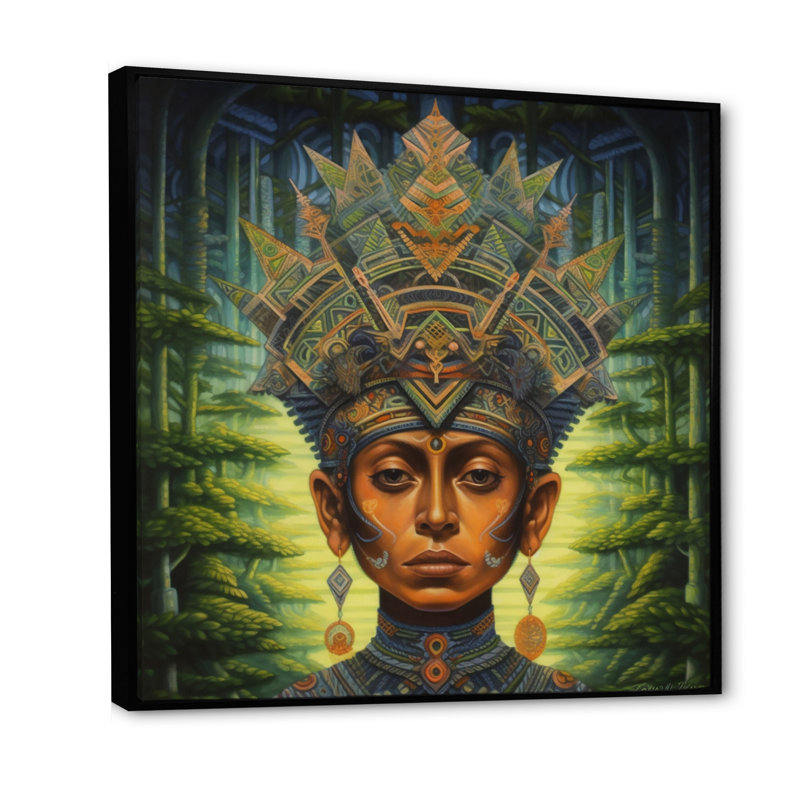Indigène chaman Amazon Sagesse sur toile, H 24 po x l 24 po x P 1 po, Cadre flottant noir