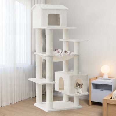 Arbre à chat de 63 pouces à plusieurs niveaux avec poteaux à griffer, cachettes douillettes et hamac pour un confort et un jeu félins