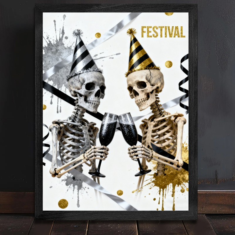 Cadre noir festif encadré noir fantaisiste squelette, H 25 po x l 17 po
