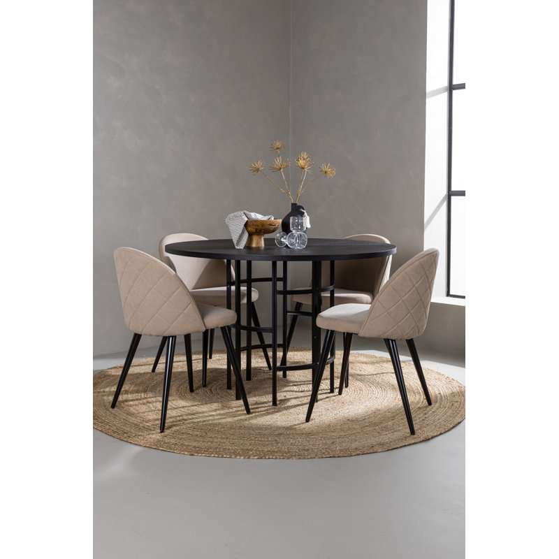 Batholo 4 - Person Dining Set, Beige, Beige, Black