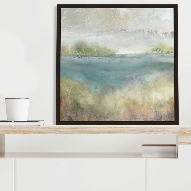 «Sage Expanse» par Carol Robinson - Peinture, L 27,5 po x H 27,5 po, Encadrement brun