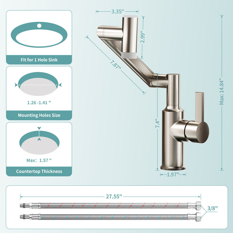 Brushed Nicke Single Hole Bathroom Faucet With Temperature Display And 1080° Swivel, Brushed Nickel