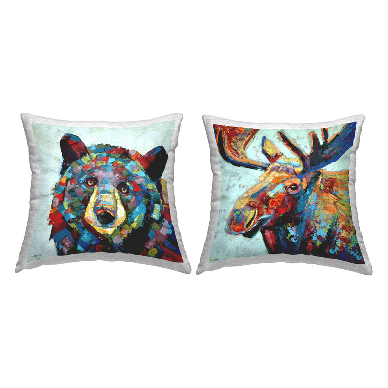 Ensemble de coussins d'extérieur 2 pièces Modern Vivid Wildlife Moose Bear par Jen Seeley