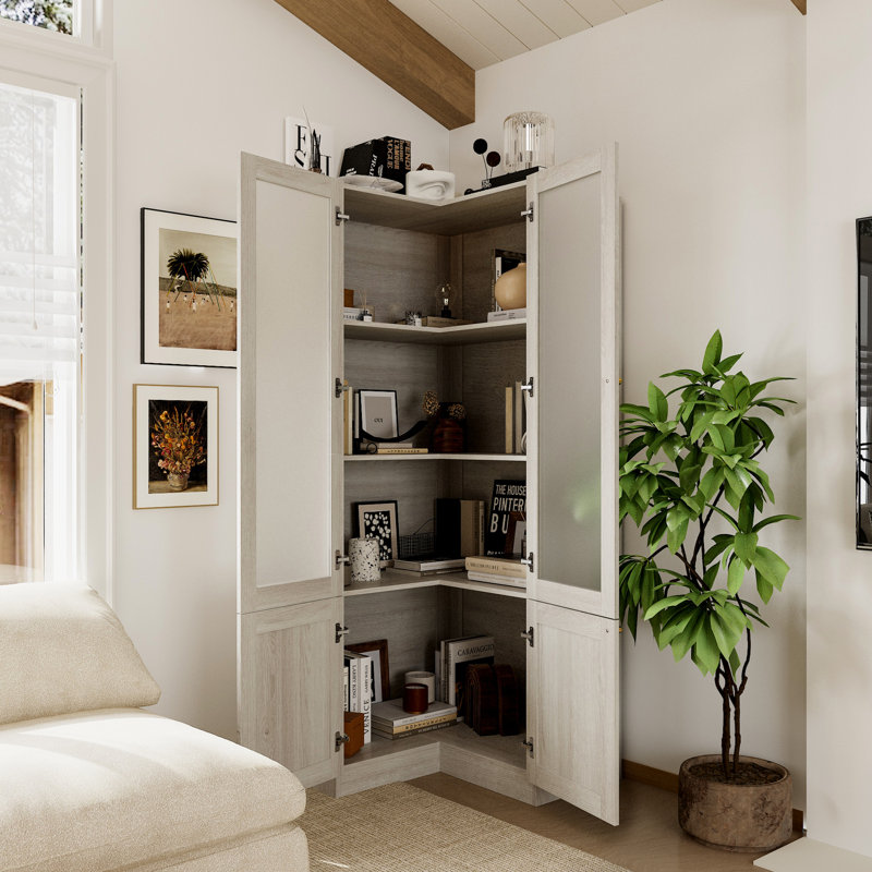 Armoire de coin avec 2 portes en verre et 4 tablettes