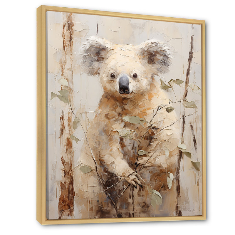 Koala douillet qui grimpe sur toile, H 44 po x l 34 po x P 1,5 po, Cadre naturel flottant