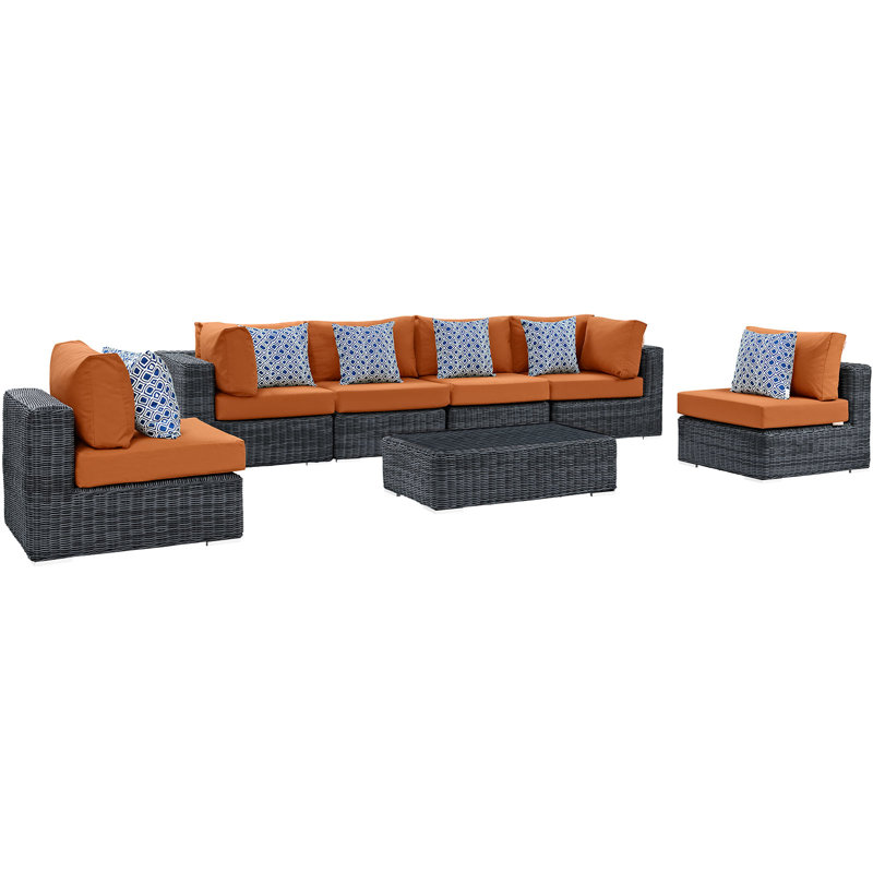 Ensemble modulaire d'extérieur Sunbrella 7 pièces Modway Summon, Toile Sunbrella® toscan