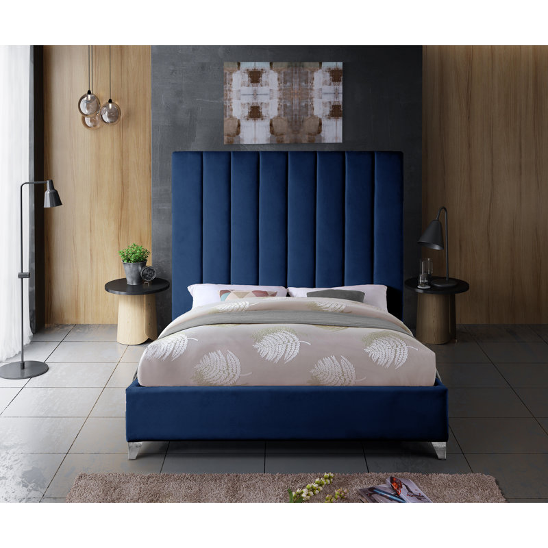 Lit plateforme tapissier Sibert, Grand, Velours marine