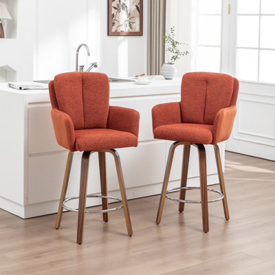 Orange Cozy Modern Swivel Upholstered Counter Stool With Bentwood Legs