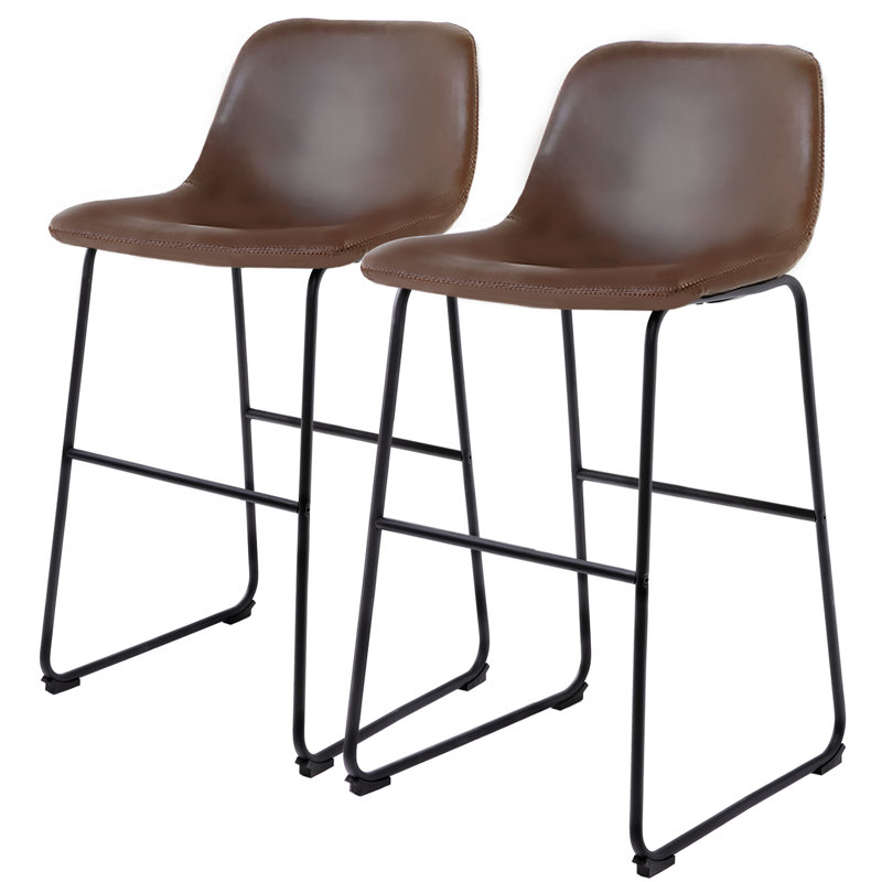 Tabourets de bar en cuir Parveena, Brun, Tabouret de bar (siège d'une hauteur de 30 po), 2