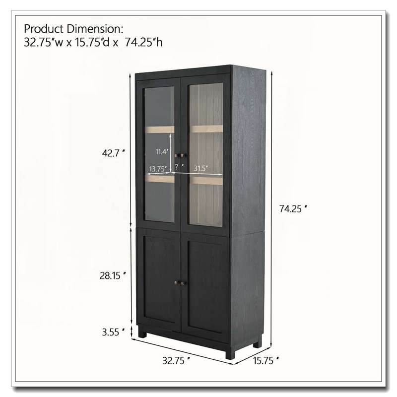 Display Cabinet with Glass Doors, Black