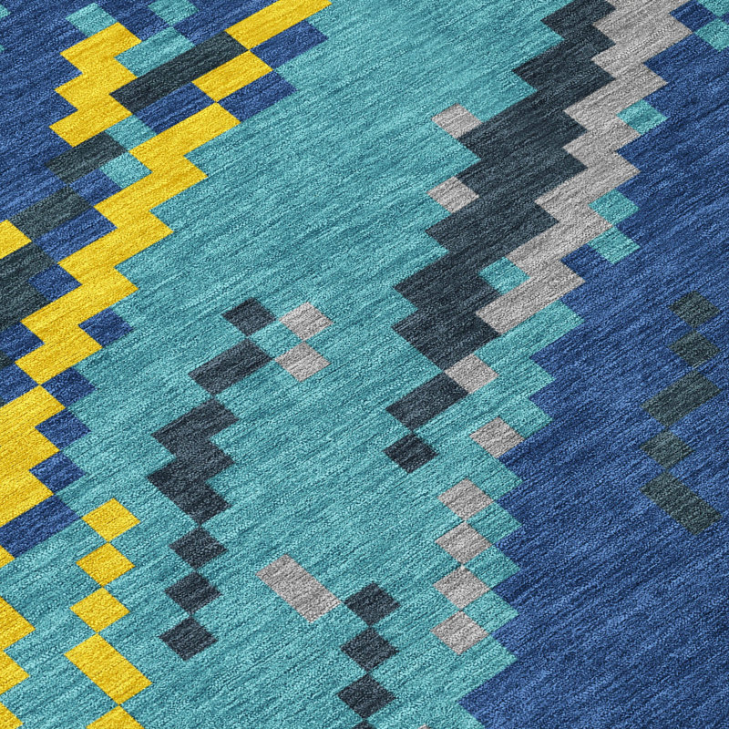 Machine Washable Indoor/Outdoor Chantille ACN2828 Kids Rug, 8' Round, Teal