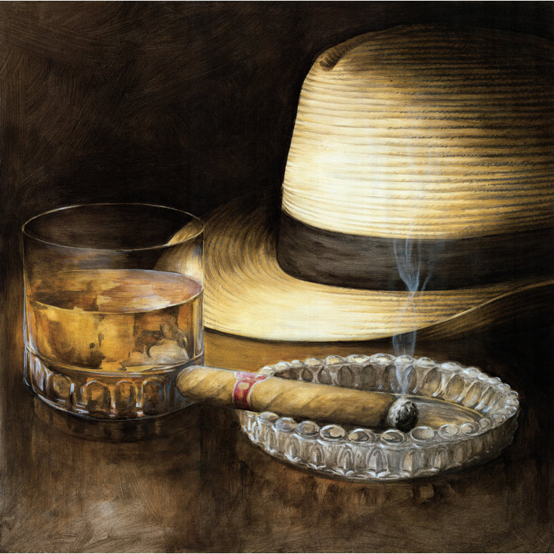 Cigar Whiskey - Wrapped Canvas Painting, 30cm H x 30cm W x 3.8cm D