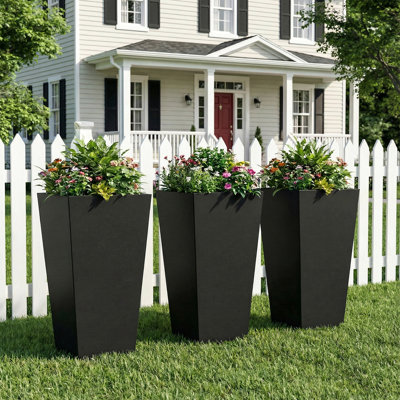 28'' H X 15'' W Indoor/Outdoor Modern Pot Planter with Drainage Hole Metal Large Tall Square Planter for Front Porch Patio