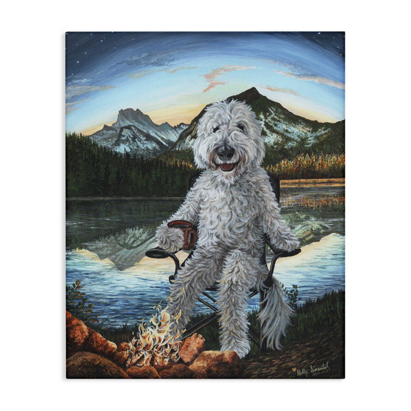 Stupell Industries Dog By Campfire Landscape Framed Giclee Art Design By Holly Simental, H 30 po x l 24 po x P 1,5 po