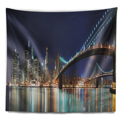 Tapisserie panorama en polyester cityscape photo brooklyn avec accessoires suspendu inclus