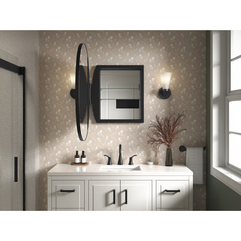 Verdera 24 in x 34 in Oval Framed Medicine Cabinet, Surface Mount or Recessed, Brushed Gold