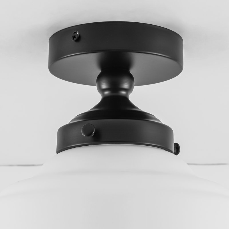 Plafonnier semi-encastré en verre Buckminster à 1 lumière pour entrée, Noir mat