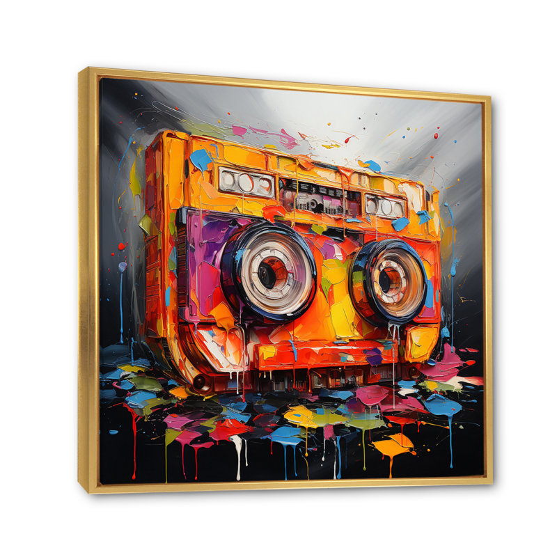 Cassette Tapes Tape Symphony - Music Canvas Art Print, H 16 po x l 16 po x P 1 po, Cadre flottant doré