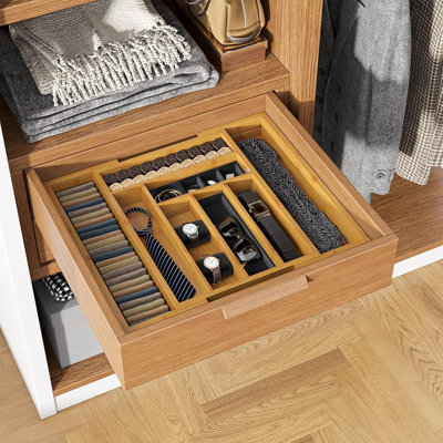 Bamboo Expandable Silverware Drawer Organizer, Adjustable Utensil Tray For Forks, Spoons & Knives
