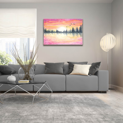 Art mural en verre épique «Sunrise Tree Line» par Anika Goodhue, 36 po x 24 po