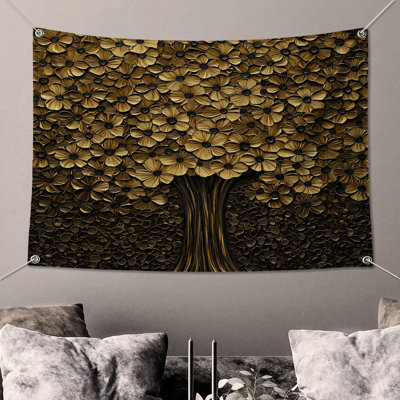 Tapisserie murale arbre floral doré - décoration murale fleurs