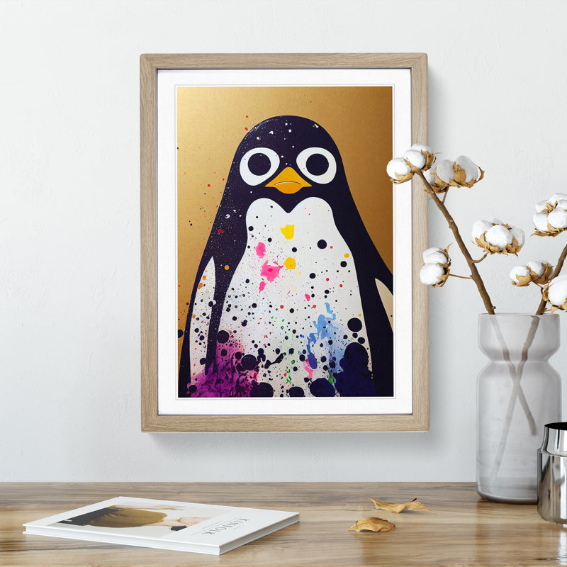 Penguin No.3 - Framed Print, 64cm H x 46cm W x 2cm D, Oak