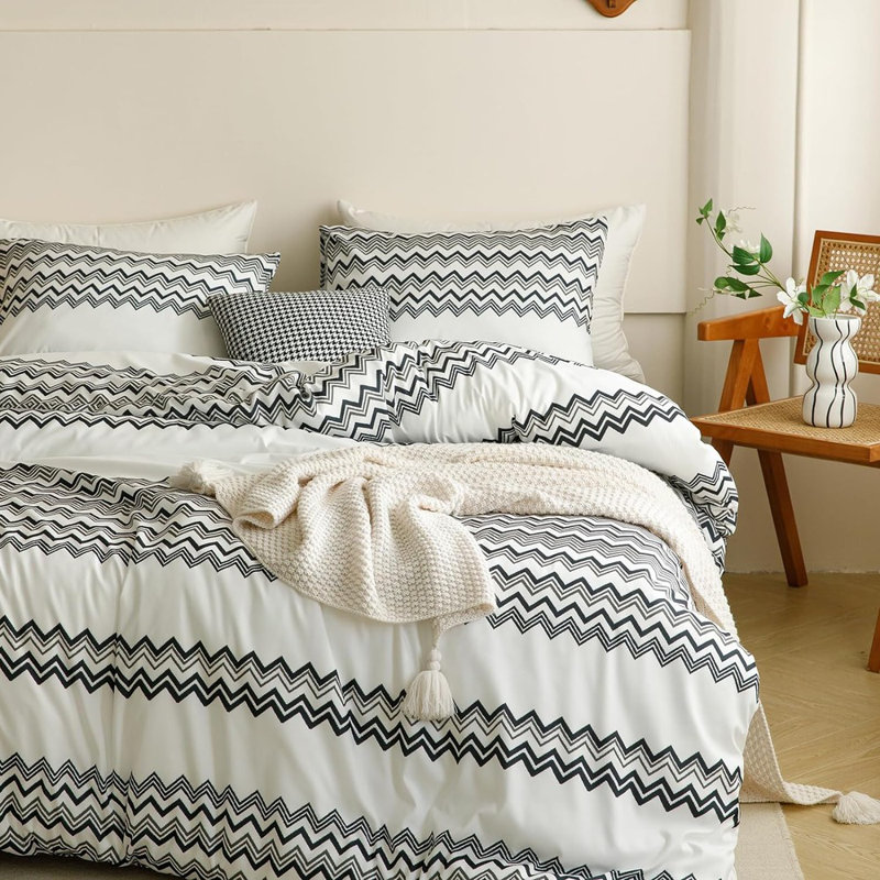 Boho Black Striped Comforter Set