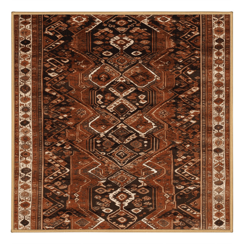 Tapis brun turc lavable à la machine, Carré 4 pi
