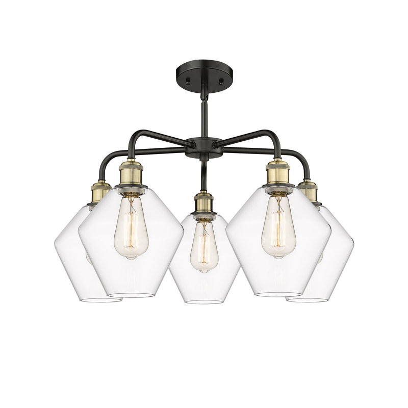 5 - Light Dimmable Teardrop Chandelier, Black Antique Brass, Clear