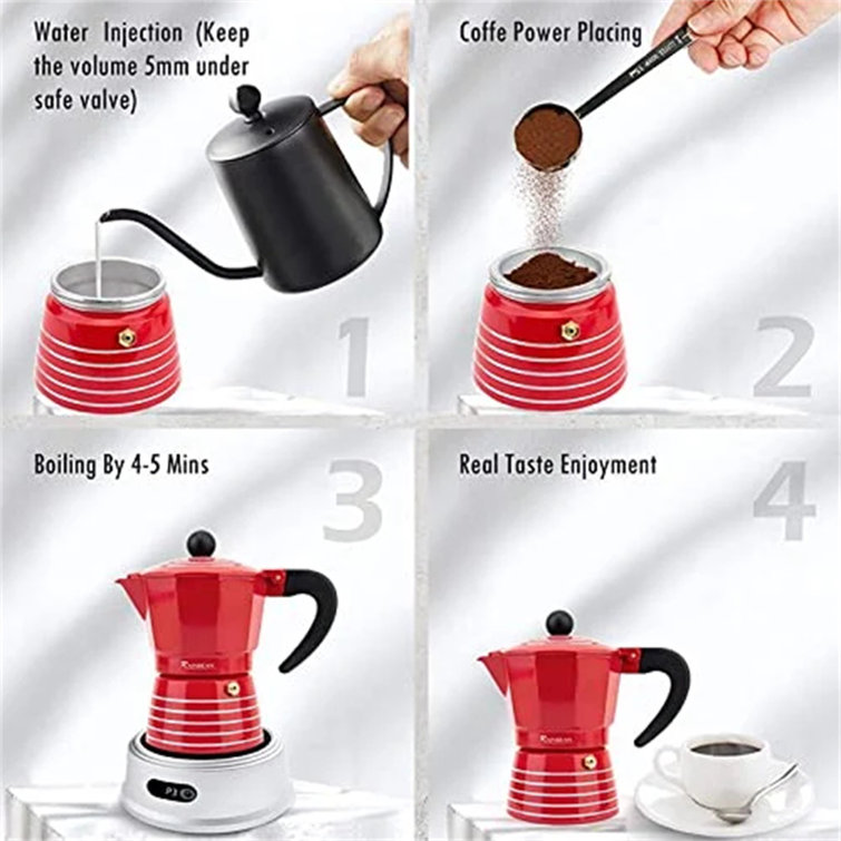 Moka Pot 6 Cup Set, 11 oz / 300ml Stovetop Espresso Maker, Italian Cuban Greca Coffee, Aluminum Ripple Ring Design - Easy to Use & Clean Himimi