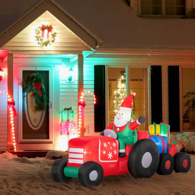 Remorque de Noël gonflable pour père Noël avec boîtes-cadeaux colorées 9 pi