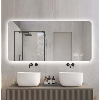 Wall Mounted LED Lighting Mirror with Three Color Lighting, Dimming, IP44 Waterproof, Anti-Fog, and Touch Switch 24 × 48 Inches