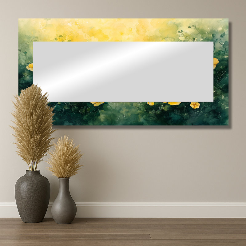 Fleurs sauvages des prairies par la campagne II - Art mural miroir floral - imprimé sur métal, 28 po x 55 po