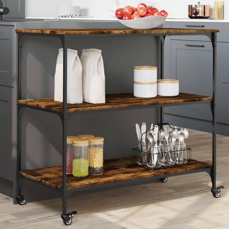 Kitchen Serving Cart, Smoked Oak