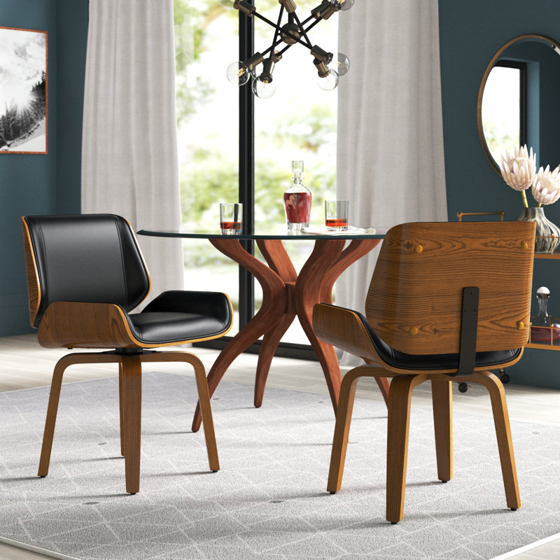Ussery Upholstered Swivel Side Chair, Black, Brown
