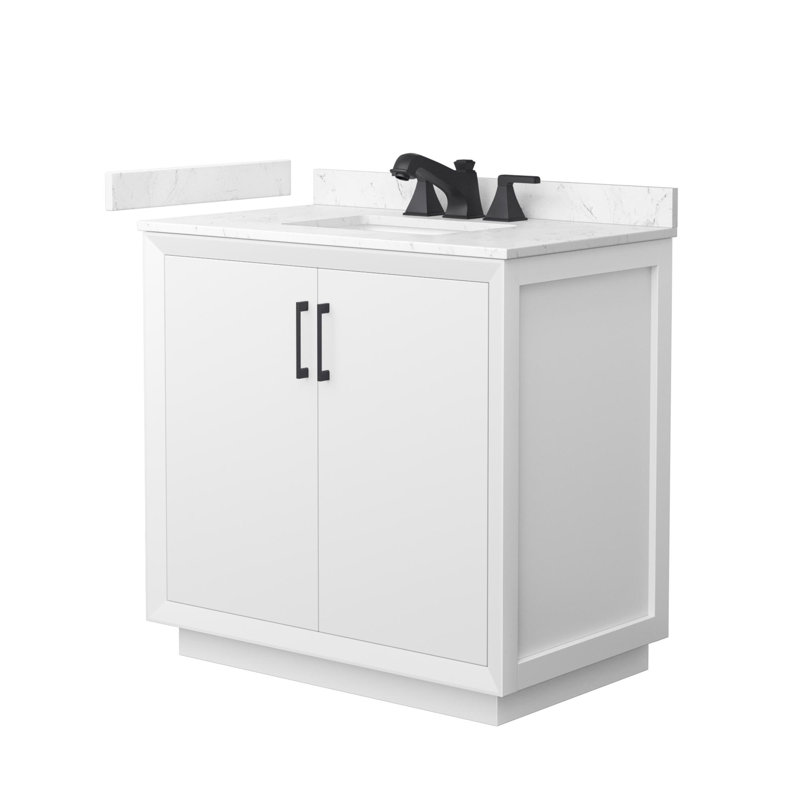 Strada 36" Freestanding Single Bathroom Vanity with Cultured Marble Top, White, Matte Black
