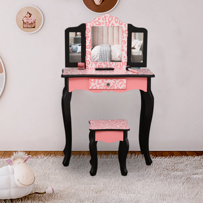 Hauser Children Leopard Print Vanity Set with Mirror by Harriet Bee
