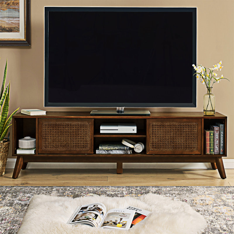 TV Stand Entertainment Cabinet Media Console, Dark Walnut Brown